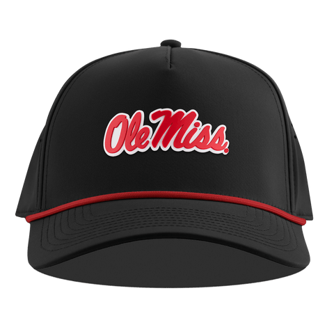 University of Mississippi "Ole Miss Crimson Script" Curved 5 Panel Rope Black + Red Rope