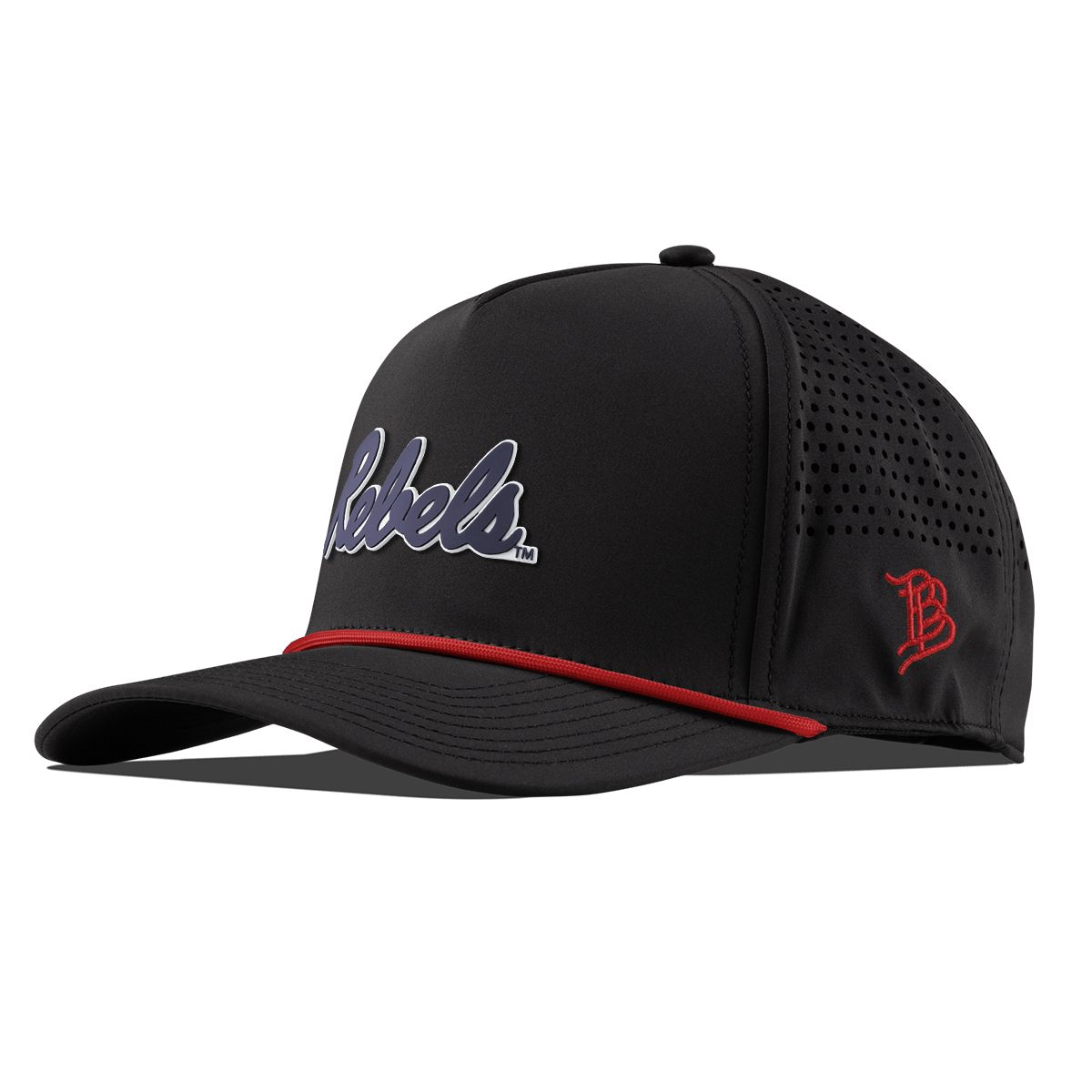 University of Mississippi "Ole Miss Navy Rebels" Curved 5 Panel Rope Black + Red Rope