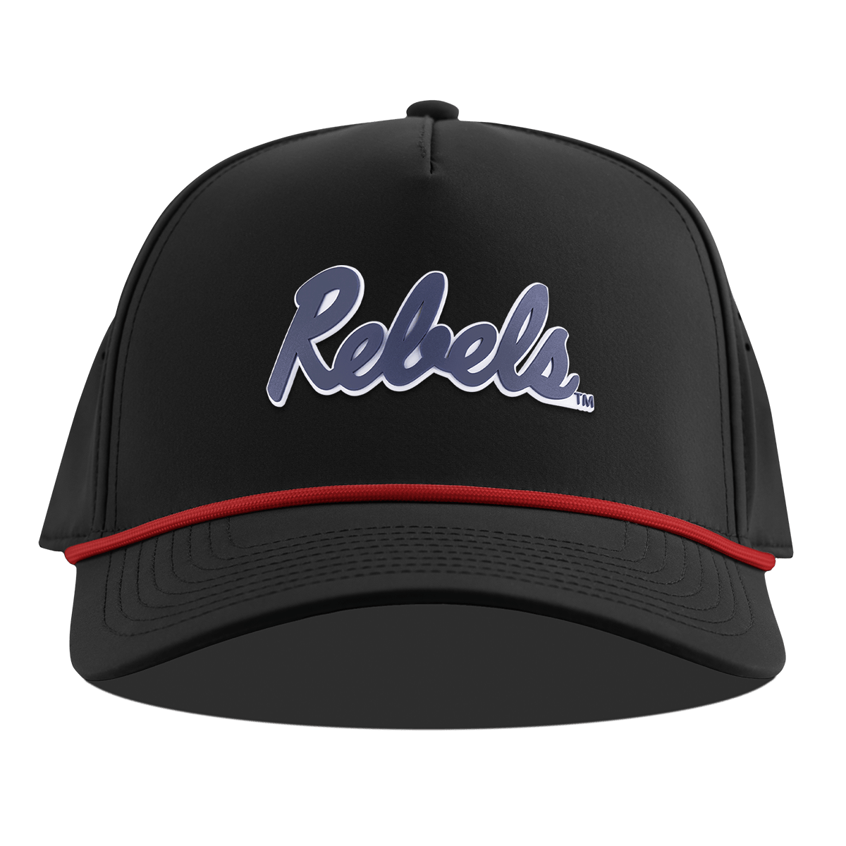 University of Mississippi "Ole Miss Navy Rebels" Curved 5 Panel Rope Black + Red Rope