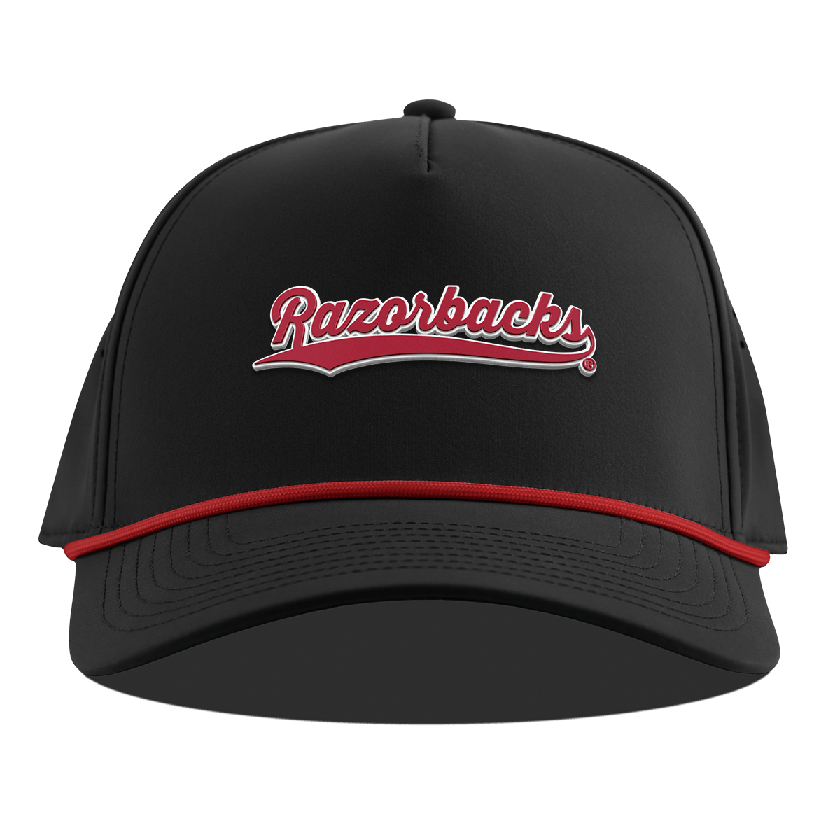 University of Arkansas "Razorback Script" Curved 5 Panel Rope Black + Red Rope