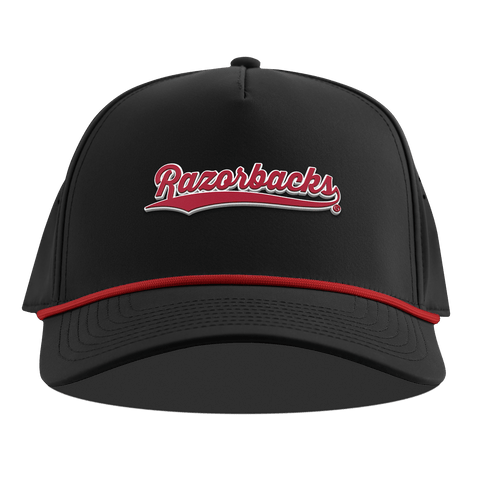 University of Arkansas "Razorback Script" Curved 5 Panel Rope Black + Red Rope