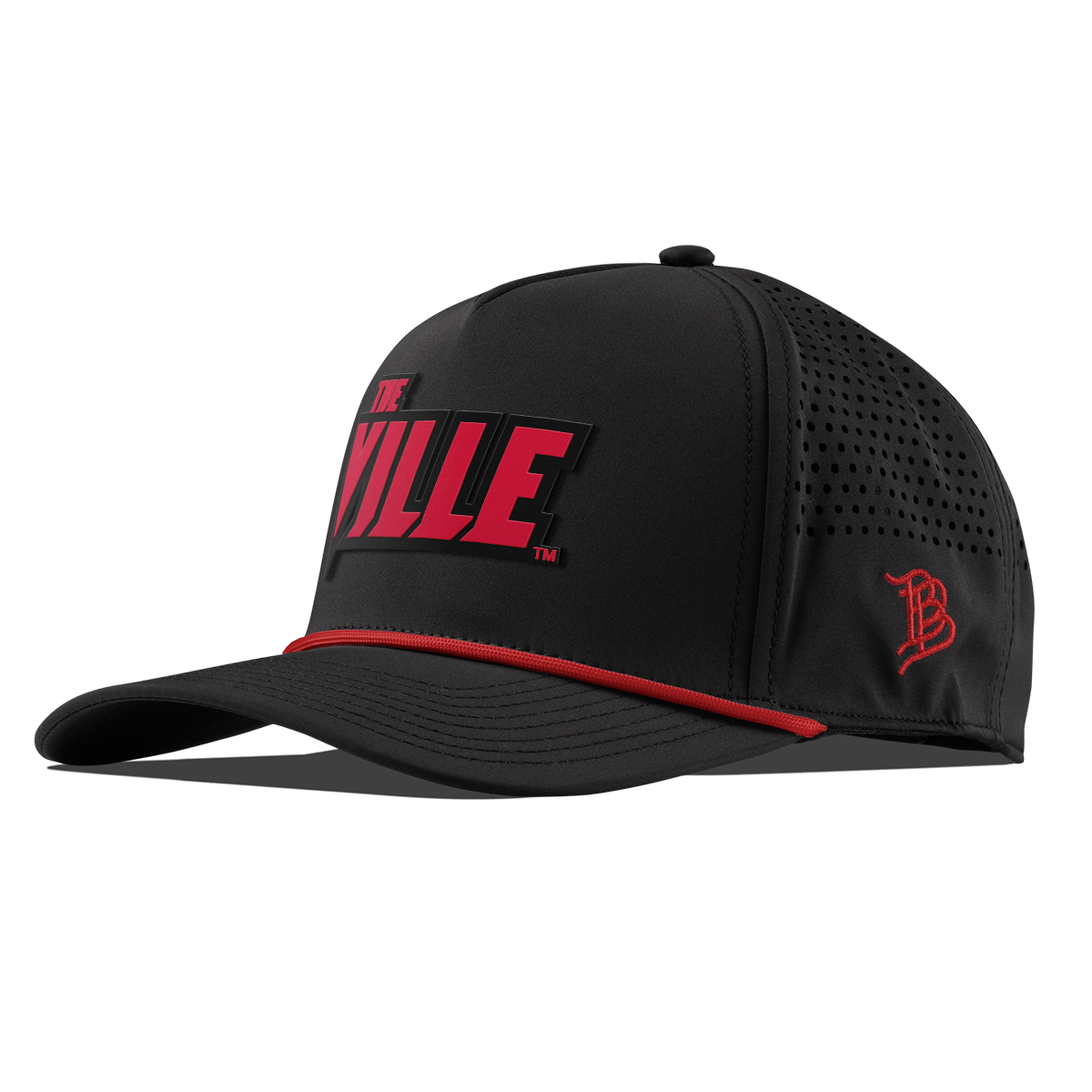 University of Louisville "The Ville Block" Curved 5 Panel Rope Black + Red Rope