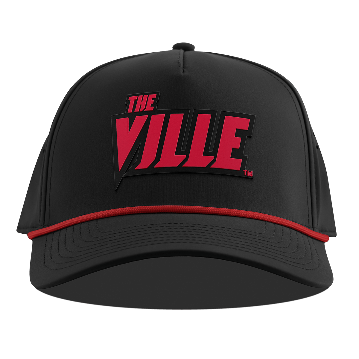 University of Louisville "The Ville Block" Curved 5 Panel Rope Black + Red Rope