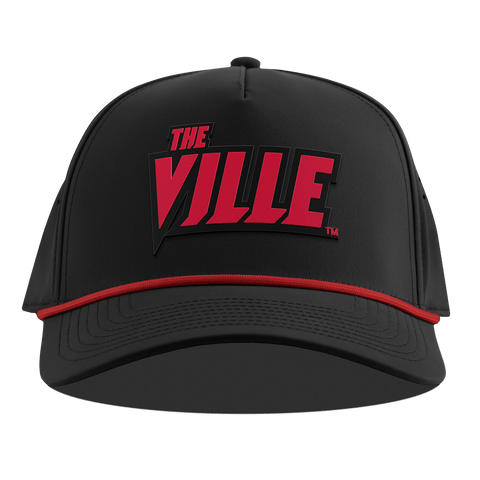University of Louisville "The Ville Block" Curved 5 Panel Rope Black + Red Rope