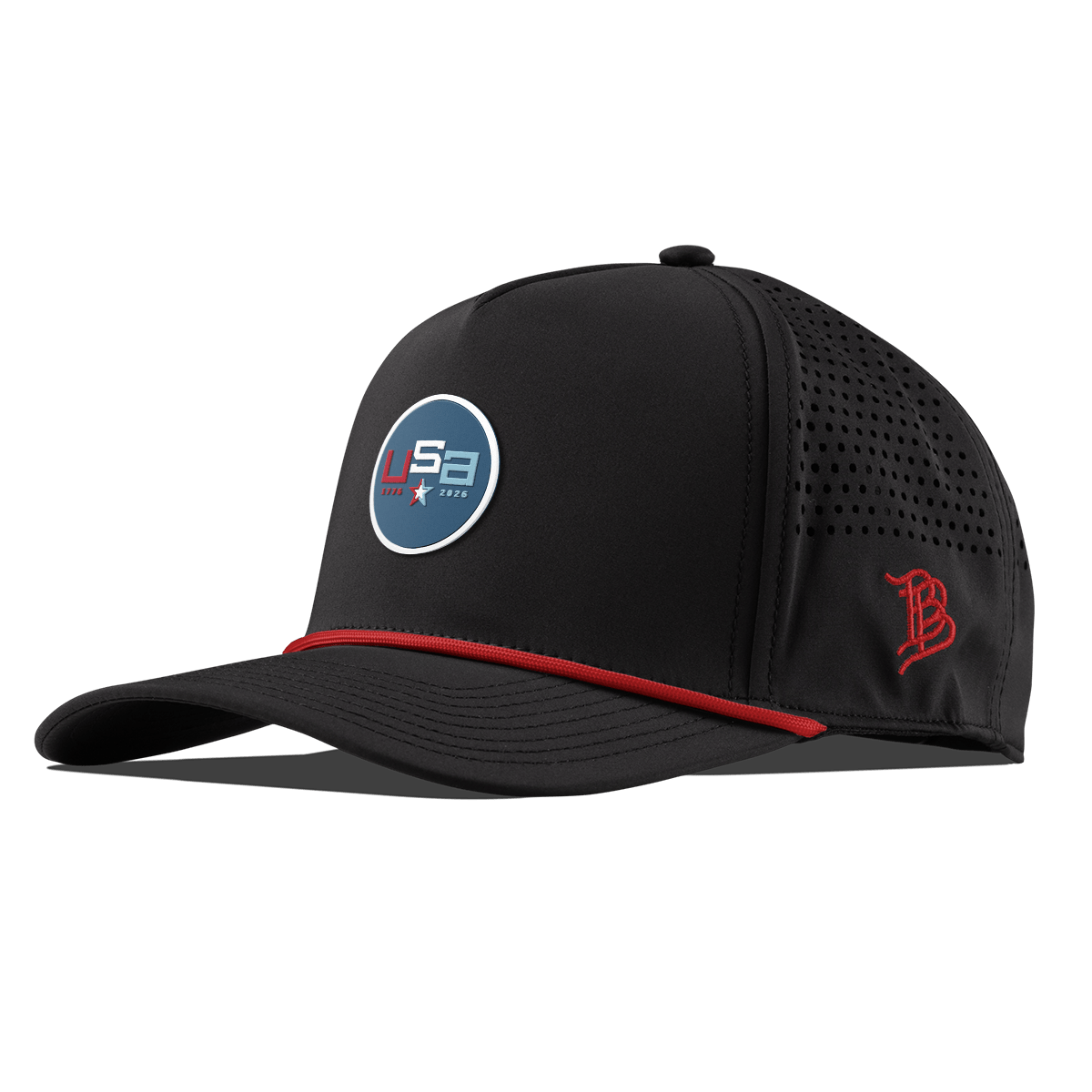 USA 250 Curved 5 Panel Rope Black + Red Rope