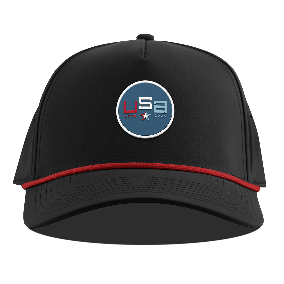 USA 250 Curved 5 Panel Rope Black + Red Rope