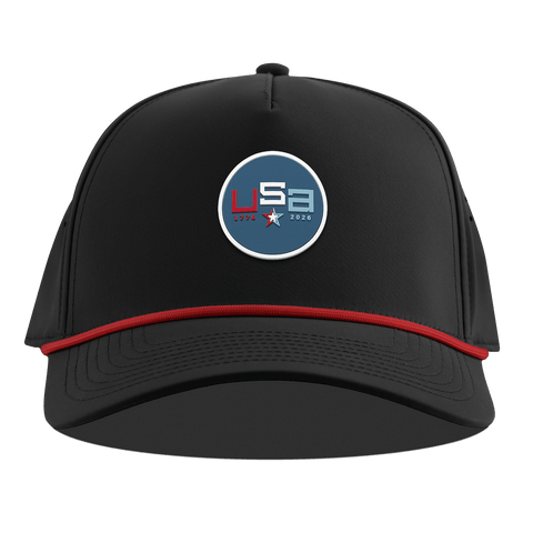 USA 250 Curved 5 Panel Rope Black + Red Rope