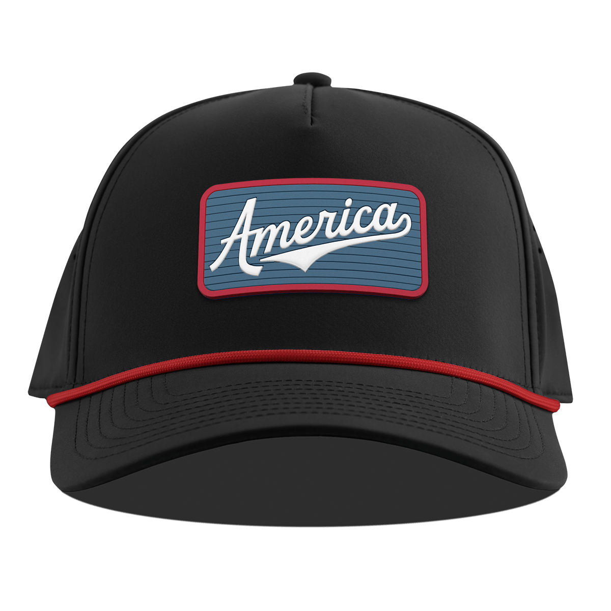 USA America Badge Curved 5 Panel Rope Black + Red Rope