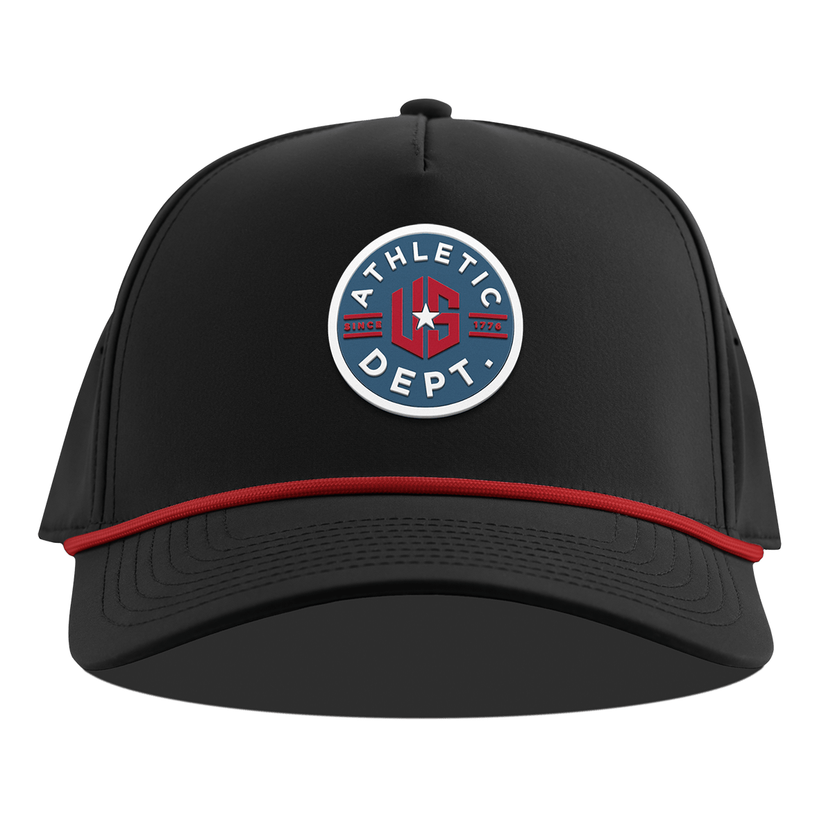 US Athletic Curved 5 Panel Rope Black + Red Rope