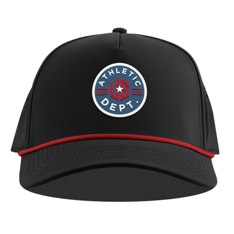 US Athletic Curved 5 Panel Rope Black + Red Rope