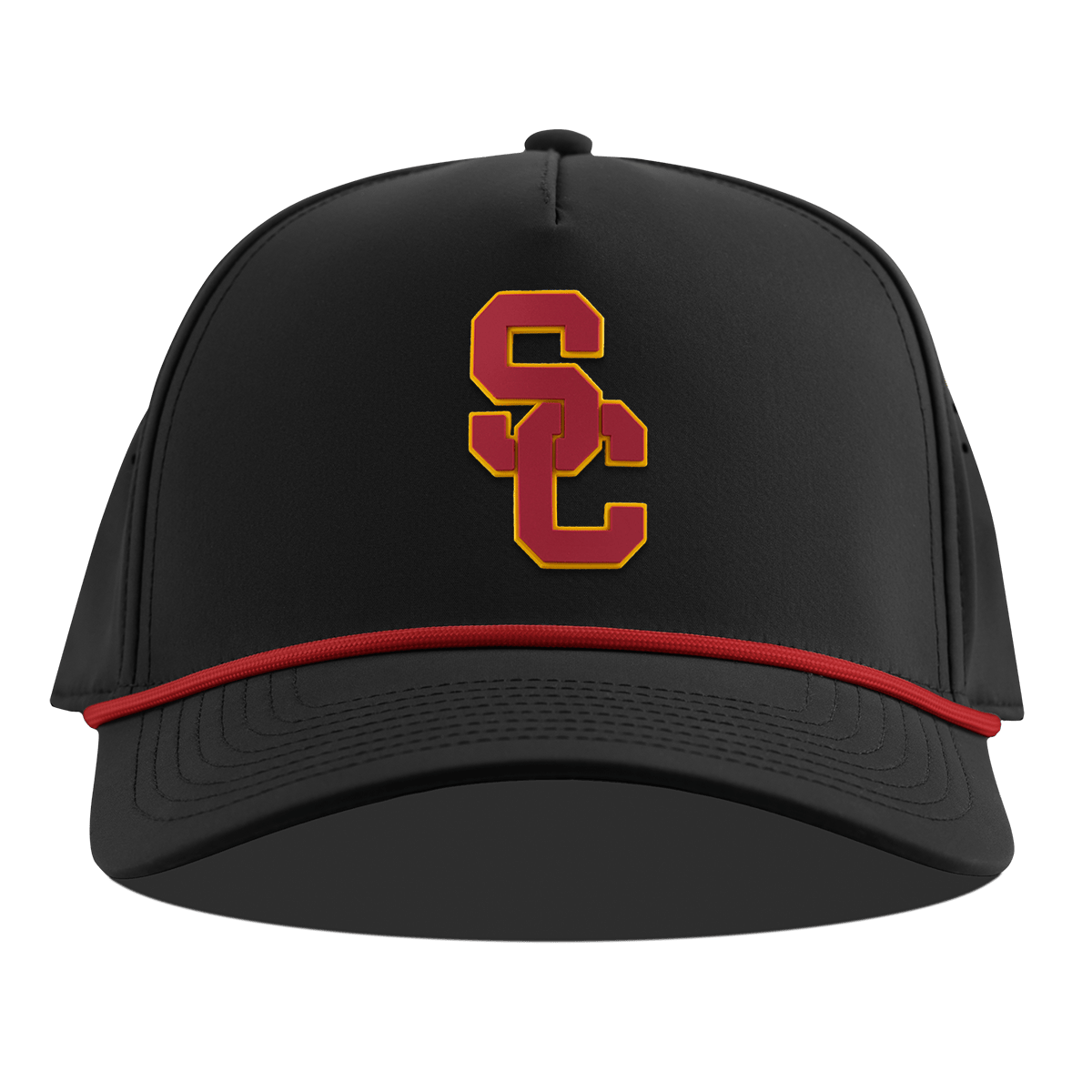 University of Southern California "USC Stacked" Curved 5 Panel Rope Black + Red Rope