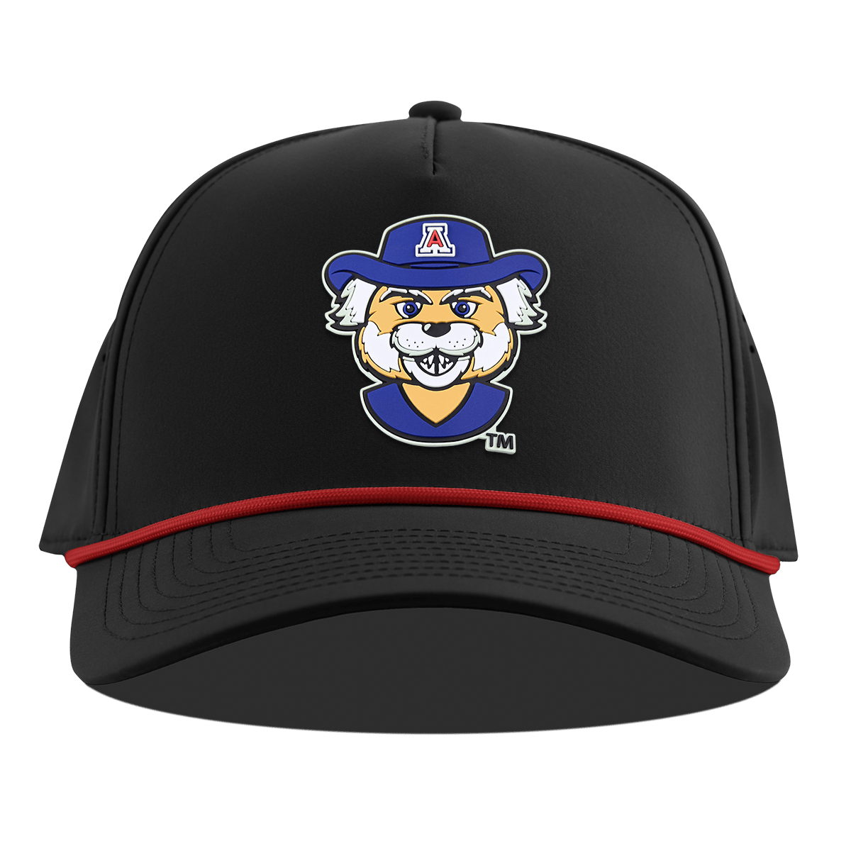 University of Arizona "Wilbur The Wildcat" Curved 5 Panel Rope Black + Red Rope