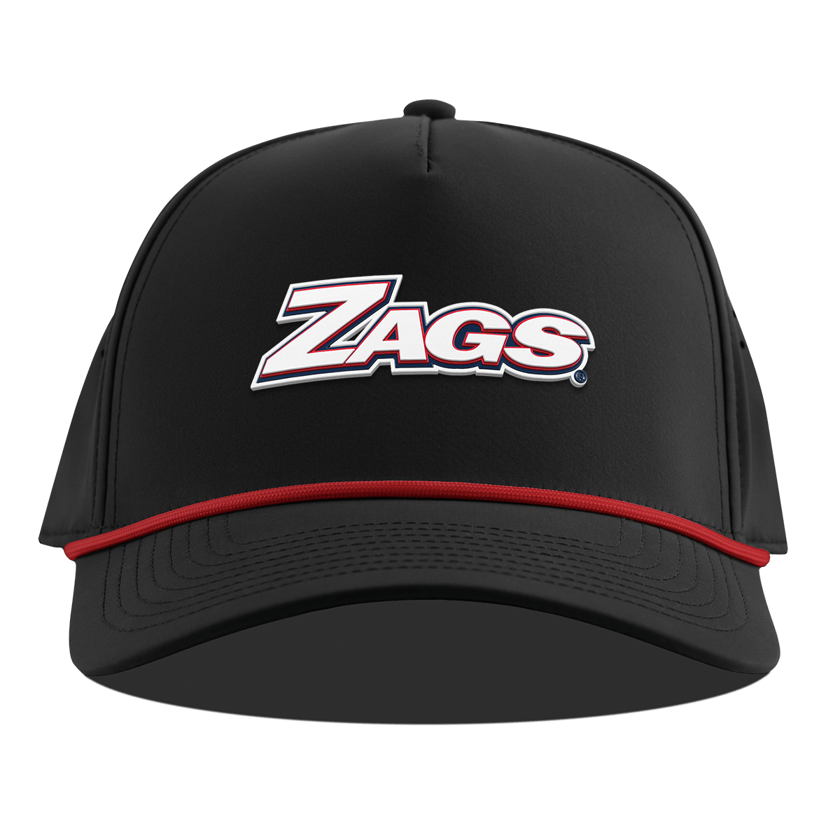 Gonzaga University "Zags Block" Curved 5 Panel Rope Black + Red Rope