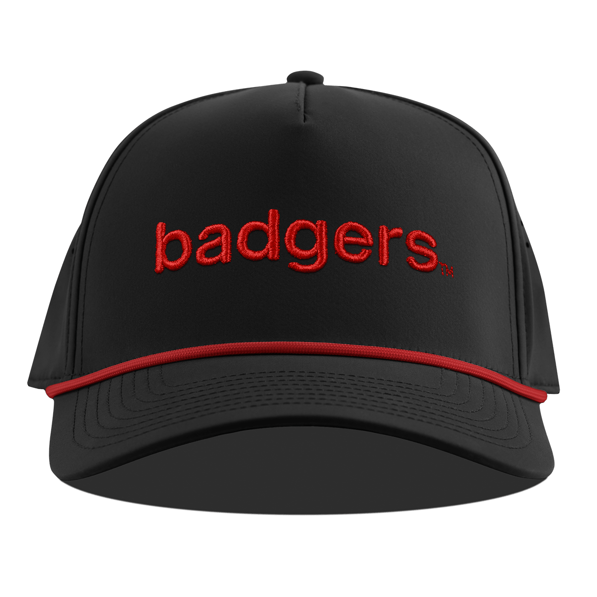 University of Wisconsin "badgers." Curved 5 Panel Rope Black + Red Rope