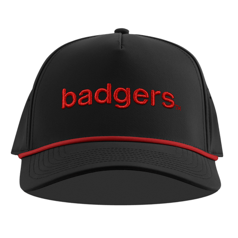 University of Wisconsin "badgers." Curved 5 Panel Rope Black + Red Rope