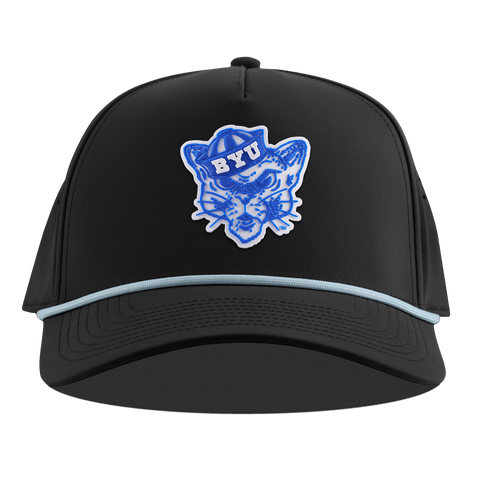 BYU "Cosmo The Cougar" Curved 5 Panel Rope Black + Sky Blue Rope