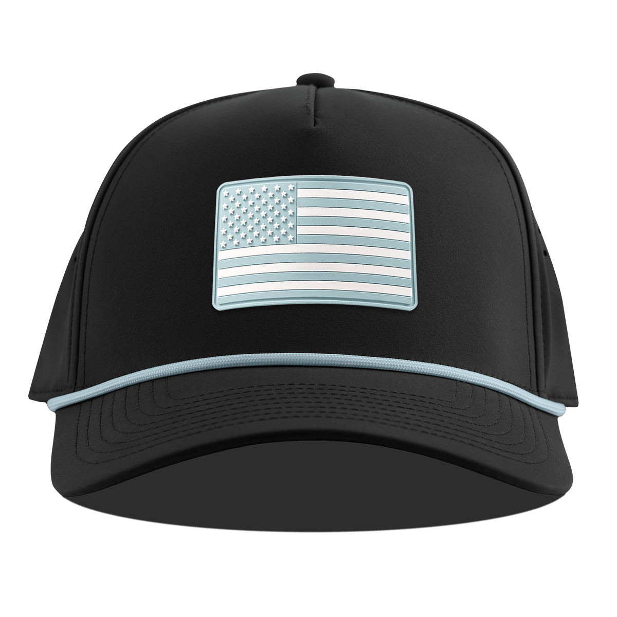 Heritage Old Glory Curved 5 Panel Rope Black + Sky Blue Rope