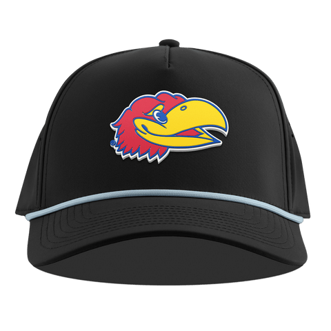 University of Kansas "KU Big Jay" Curved 5 Panel Rope Black + Sky Blue Rope