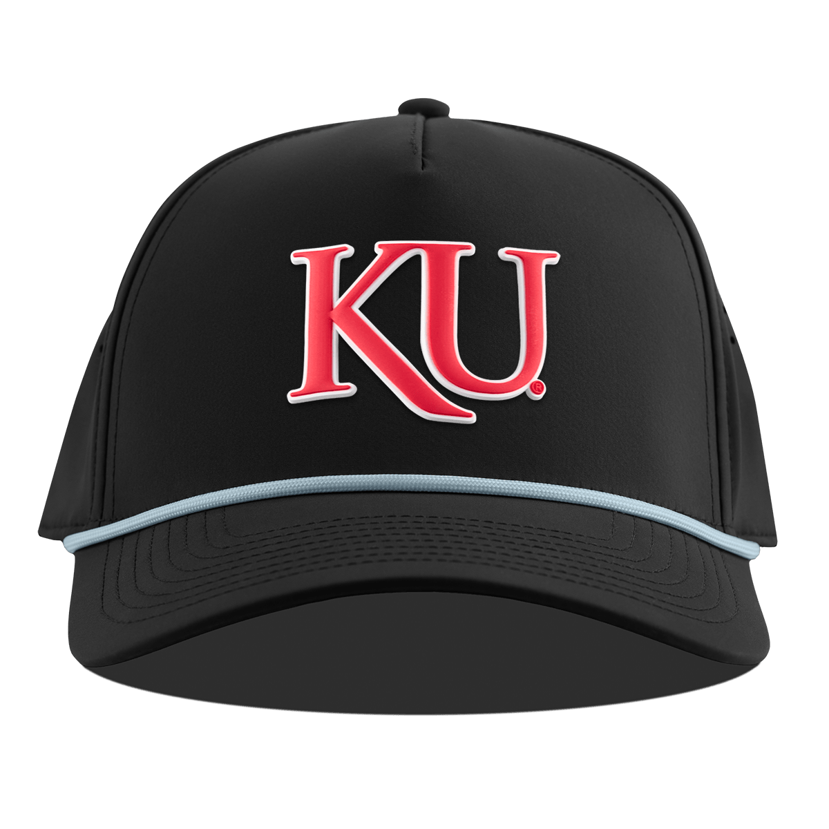 University of Kansas "KU Block" Curved 5 Panel Rope Black + Sky Blue Rope