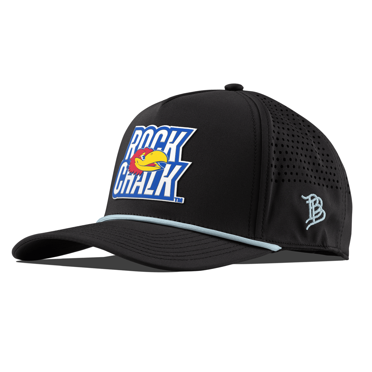 University of Kansas "Kansas Rock Chalk Block" Curved 5 Panel Rope Black + Sky Blue Rope