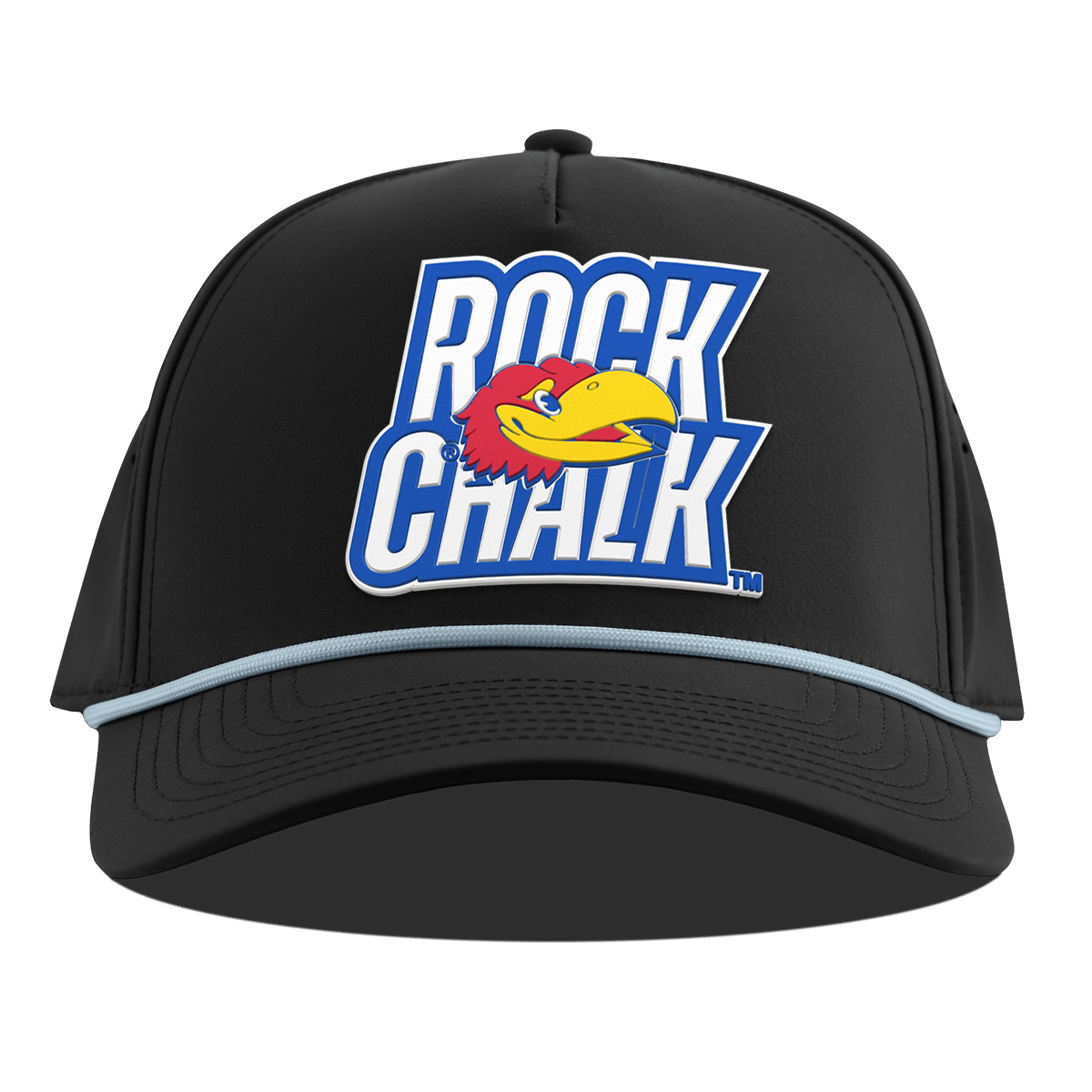 University of Kansas "Kansas Rock Chalk Block" Curved 5 Panel Rope Black + Sky Blue Rope