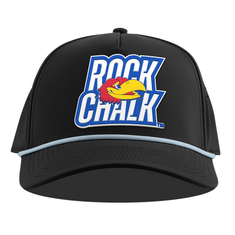 University of Kansas "Kansas Rock Chalk Block" Curved 5 Panel Rope Black + Sky Blue Rope