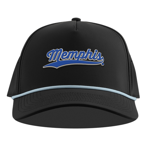 University of Memphis "Memphis Script" Curved 5 Panel Rope Black + Sky Blue Rope