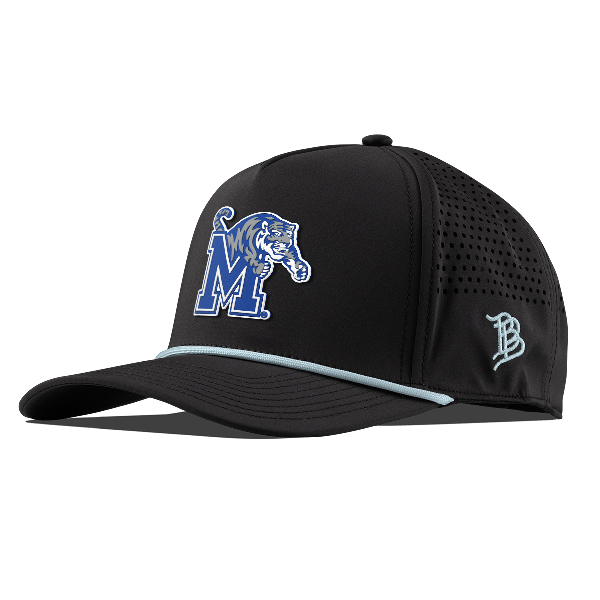 University of Memphis "Memphis Team Logo" Curved 5 Panel Rope Black + Sky Blue Rope