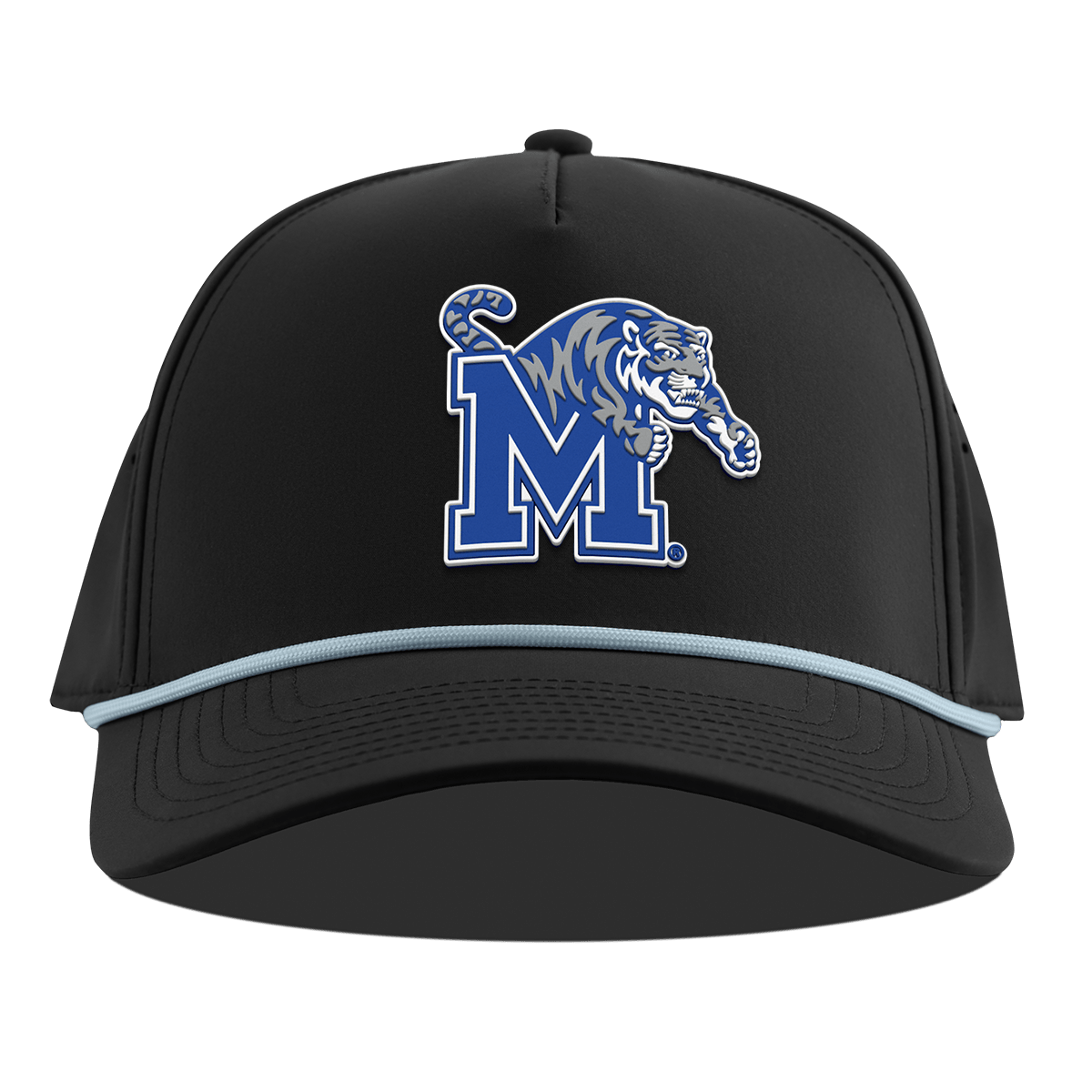 University of Memphis "Memphis Team Logo" Curved 5 Panel Rope Black + Sky Blue Rope