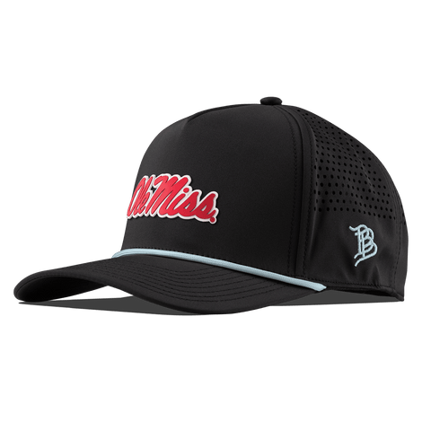 University of Mississippi "Ole Miss Crimson Script" Curved 5 Panel Rope Black + Sky Blue Rope
