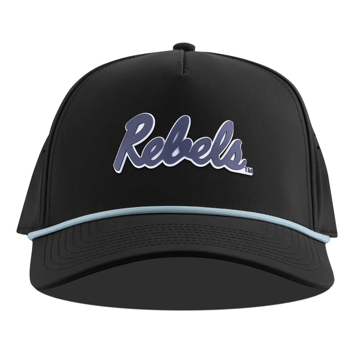 University of Mississippi "Ole Miss Navy Rebels" Curved 5 Panel Rope Black + Sky Blue Rope