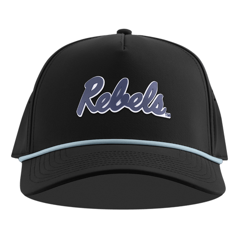 University of Mississippi "Ole Miss Navy Rebels" Curved 5 Panel Rope Black + Sky Blue Rope