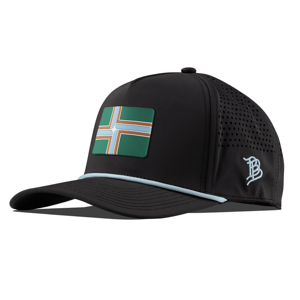 Portland Flag Curved 5 Panel Rope Black + Sky Blue Rope