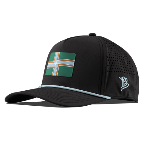 Portland Flag Curved 5 Panel Rope Black + Sky Blue Rope