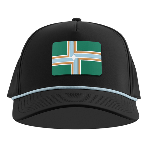 Portland Flag Curved 5 Panel Rope Black + Sky Blue Rope