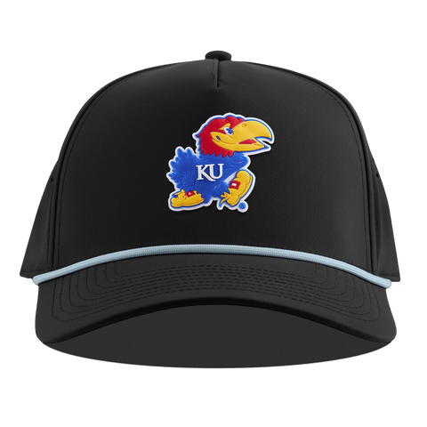 University of Kansas "Rock Chalk Jayhawk" Curved 5 Panel Rope Black + Sky Blue Rope