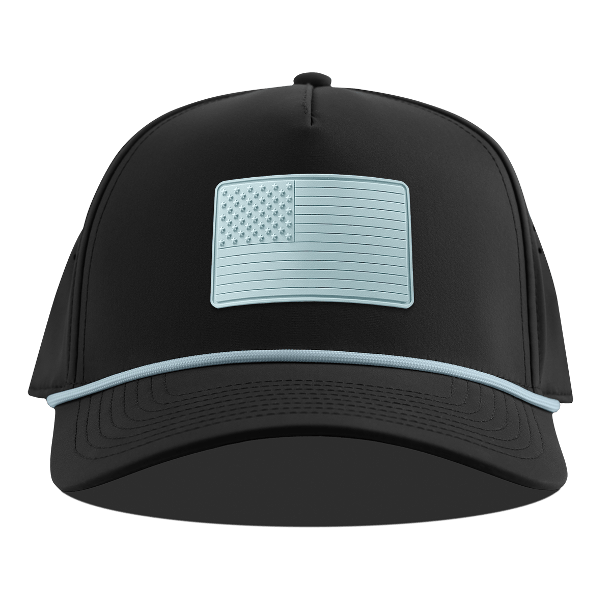Contrast Old Glory Curved 5 Panel Rope Black + Sky Blue Rope