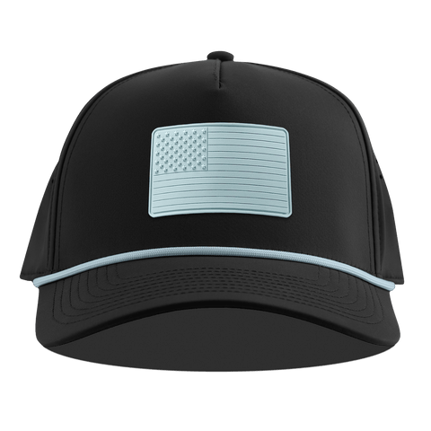 Contrast Old Glory Curved 5 Panel Rope Black + Sky Blue Rope
