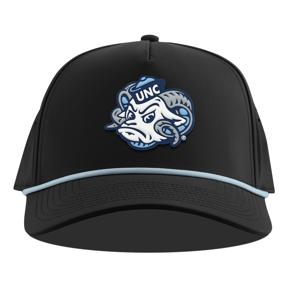 University of North Carolina "UNC Rameses" Curved 5 Panel Rope Black + Sky Blue Rope