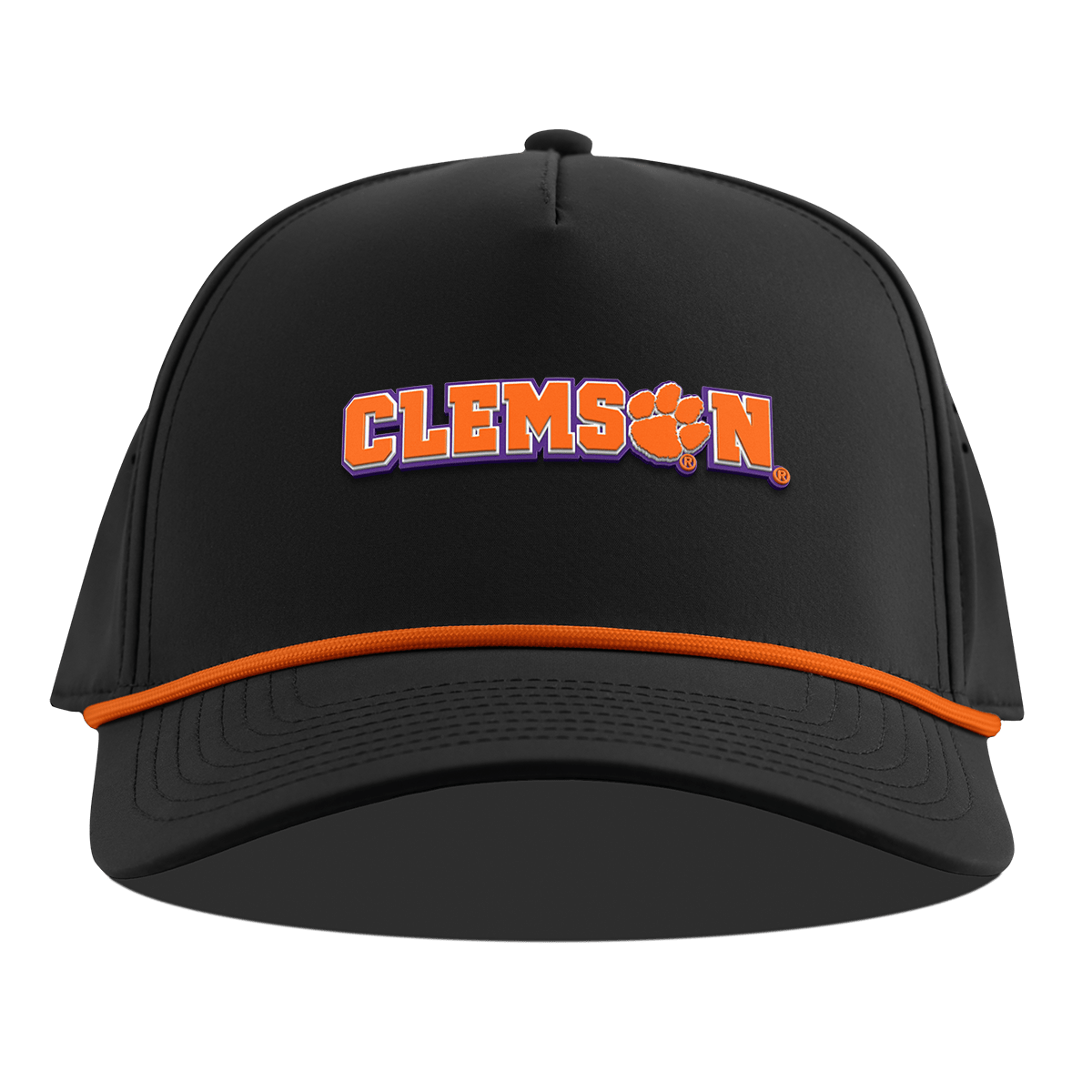 Clemson University "Clemson Block" Curved 5 Panel Rope Black + Tangerine Rope