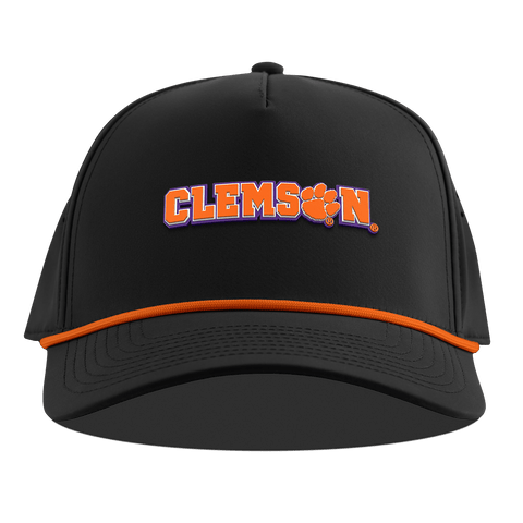 Clemson University "Clemson Block" Curved 5 Panel Rope Black + Tangerine Rope