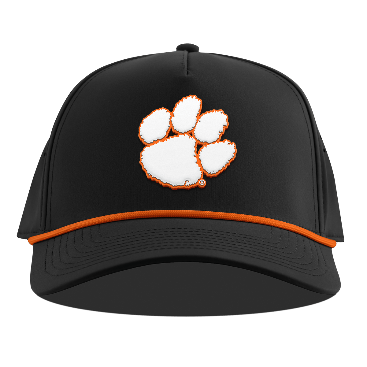 Clemson University "Clemson Tigers Paw White" Curved 5 Panel Rope Black + Tangerine Rope