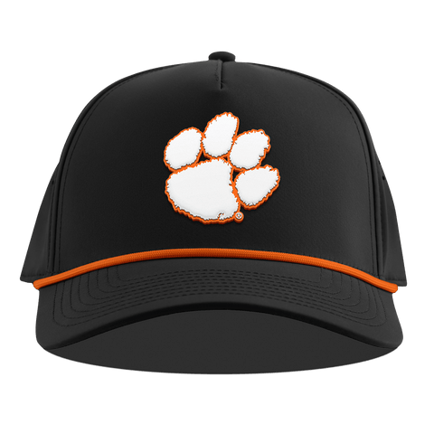 Clemson University "Clemson Tigers Paw White" Curved 5 Panel Rope Black + Tangerine Rope
