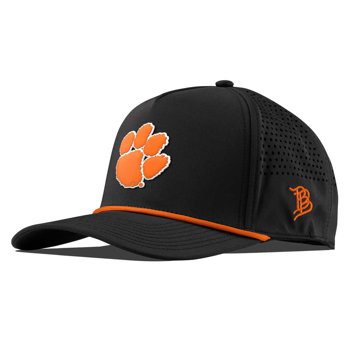 Clemson University "Clemson Tiger Paw" Curved 5 Panel Rope Black + Tangerine Rope
