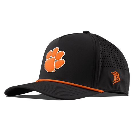 Clemson University "Clemson Tiger Paw" Curved 5 Panel Rope Black + Tangerine Rope