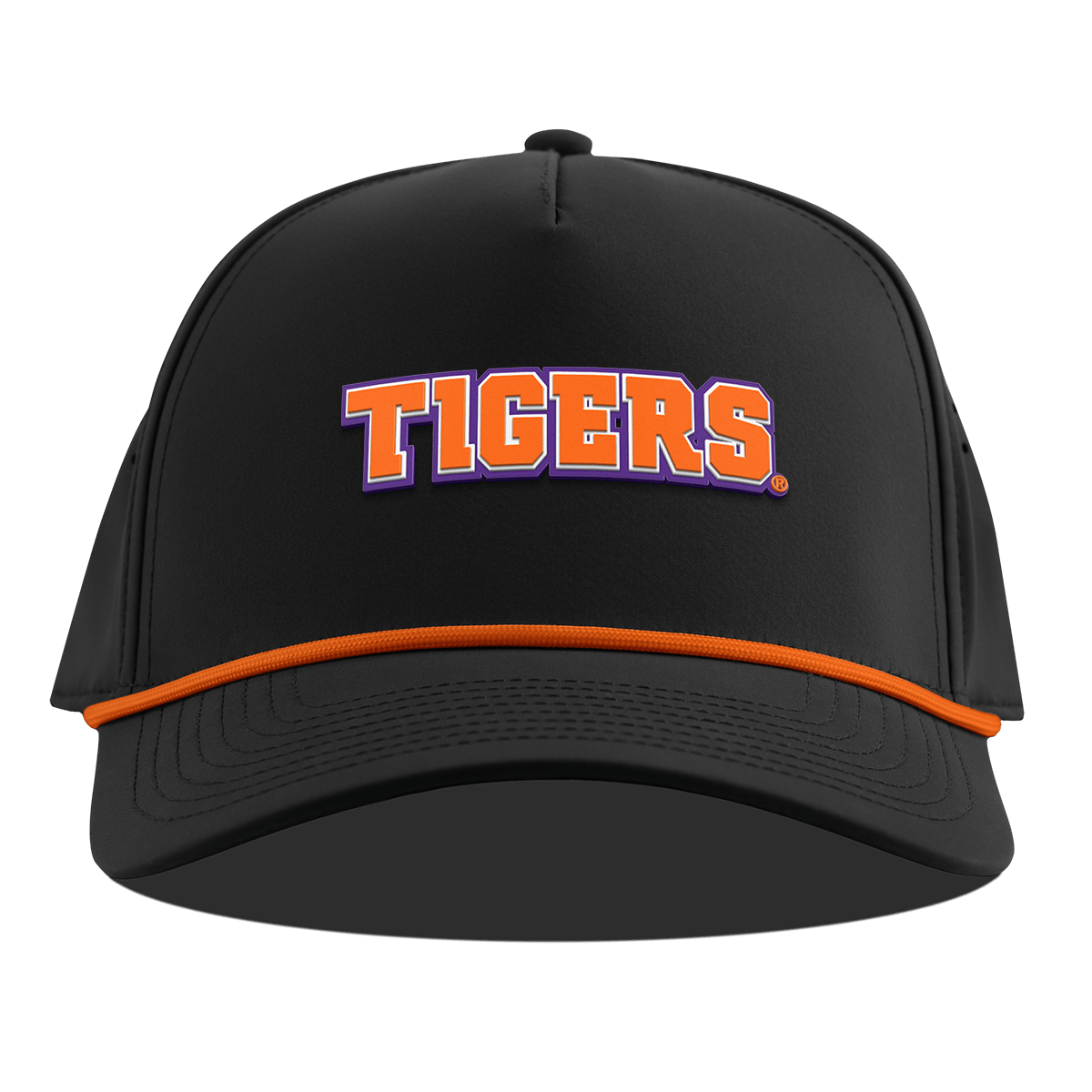 Clemson University "Clemson Tigers Block" Curved 5 Panel Rope Black + Tangerine Rope
