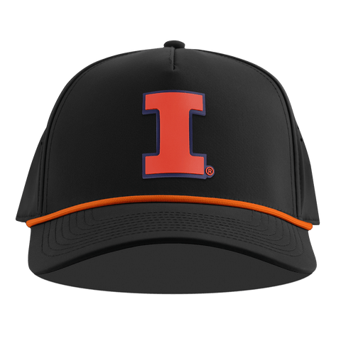 University of Illinois "Fighting Illini Orange" Curved 5 Panel Rope Black + Tangerine Rope
