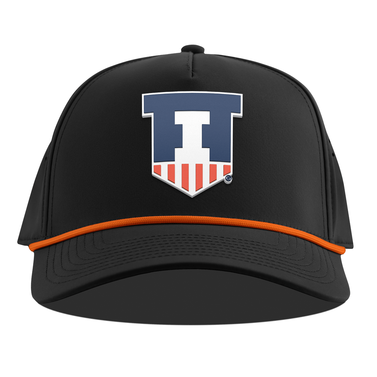 University of Illinois "Illinois Athletics" Curved 5 Panel Rope Black + Tangerine Rope