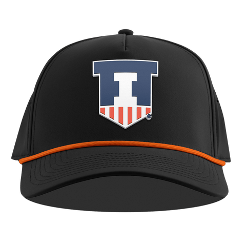 University of Illinois "Illinois Athletics" Curved 5 Panel Rope Black + Tangerine Rope