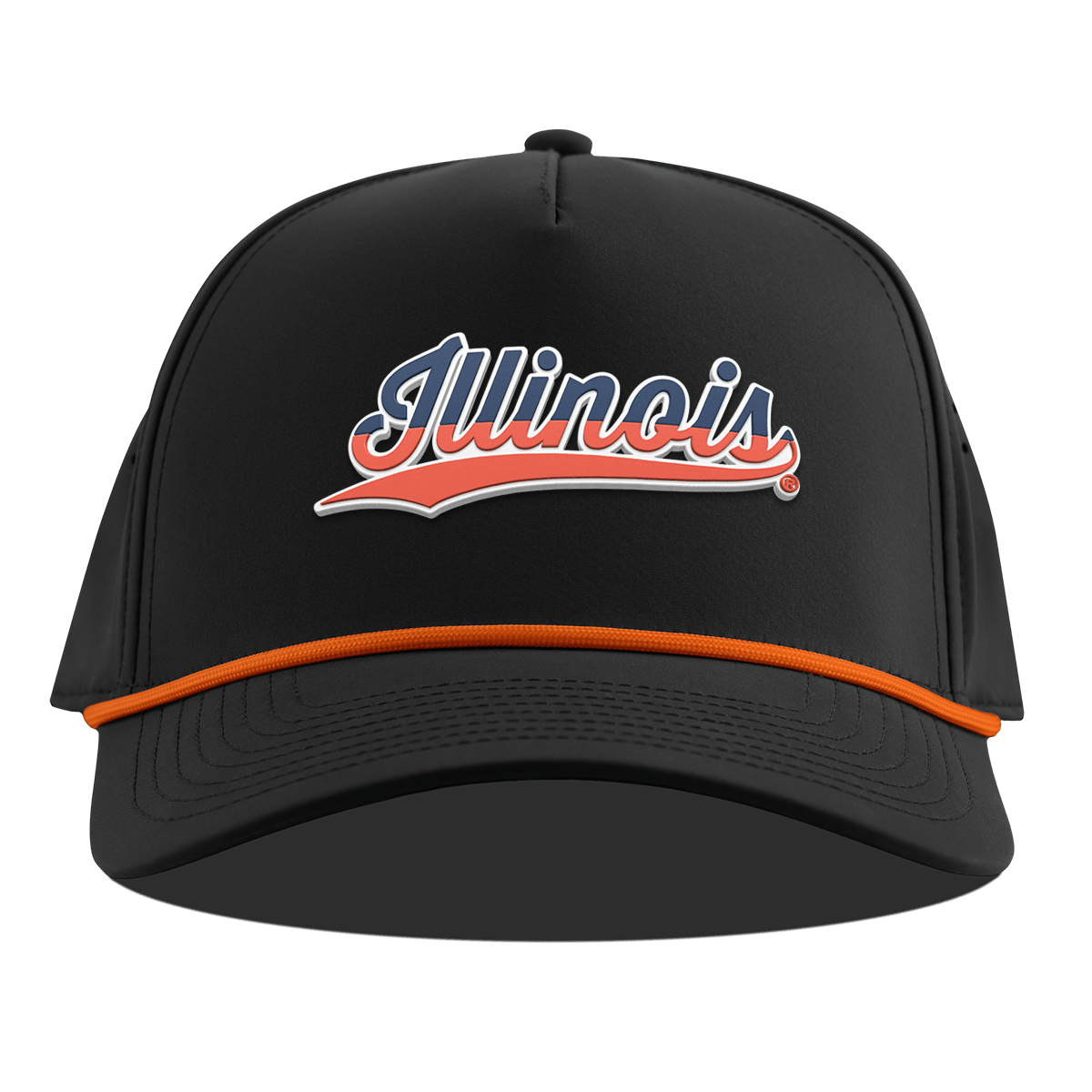 University of Illinois "Illinois Script" Curved 5 Panel Rope Black + Tangerine Rope